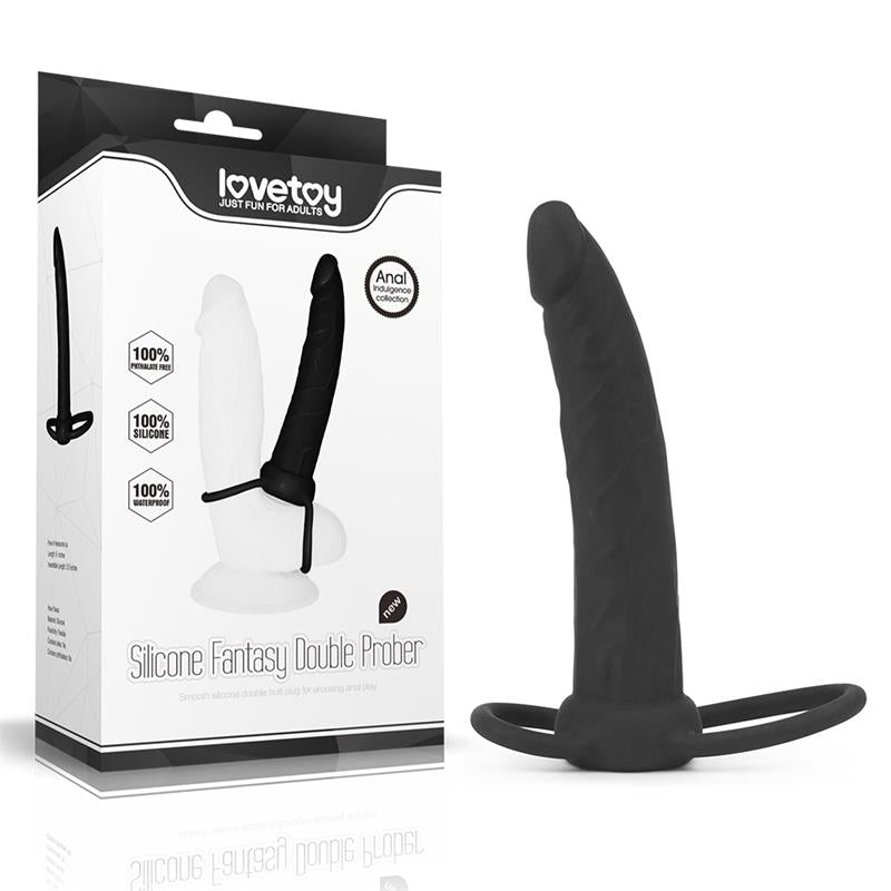 Dildo Anal Con Doble Anillo Negro
