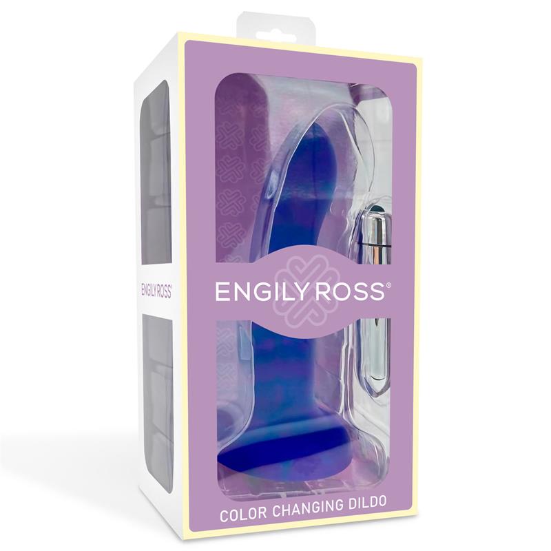 Dildo Que Cambia De Color Azul A Púrpura Con Vibración Talla M Silicona Líquida 17 Cm