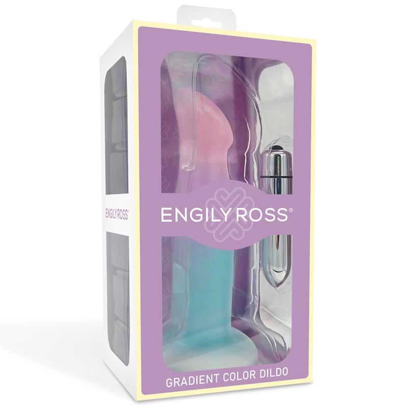 Dildo Con Vibración Silicona Líquida Color Degradado Y Ventosa 17 Cm