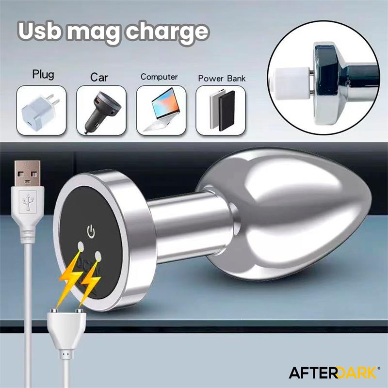 Dimpor Plug Anal Cromado Con Vibración Usb Magnético Talla S