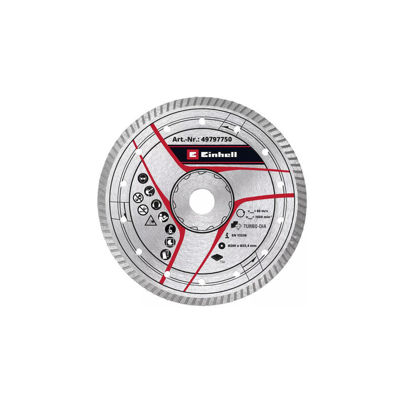 Disco De Corte Turbo Diamante Einhell, Ø 200 X 25,4 X 2,6 Mm Para Máquinas Cortadoras De Azulejos 49797750