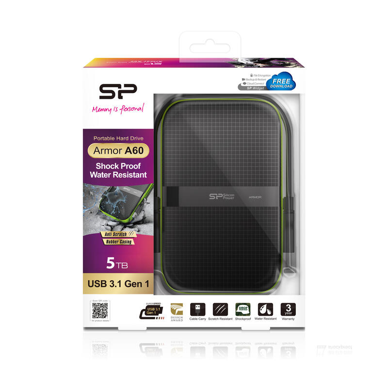 Disco Externo Hdd Silicon Power Armor A60 5000 Gb Negro, Verde