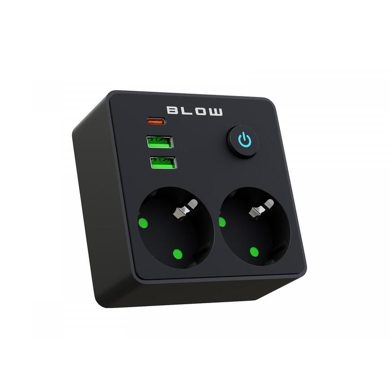 Distribuidor R-20 Pr 2-Tomas + 2usb + Usb-C Negro