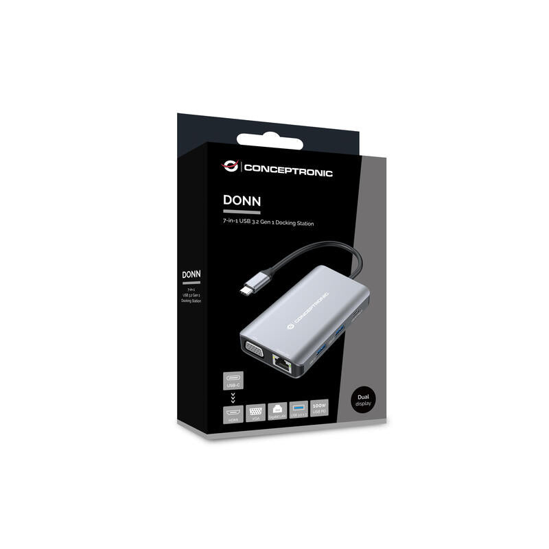Dock Usb-C 7in1 Conceptronic Hdmi Vga Usb 3.0 Lan Gigabit  Usb-C Carga 100w