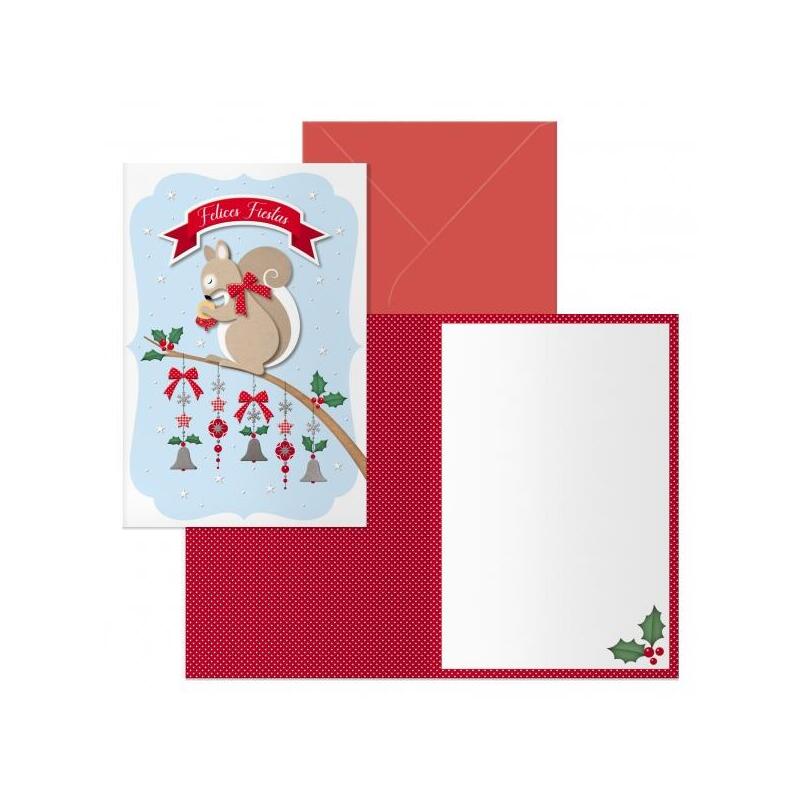 Dohe Ardilla Pack De 6 Tarjetas De Felicitacion Navideña Con Sobre - Tamaño Cerrada 11.5x17cm, Abierta 23x17cm - Papel