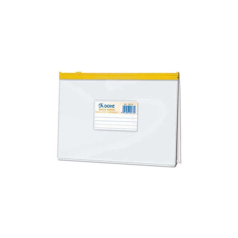 Dohe Bolsa Zipper Apaisada Pvc Transparente 200 Micras - Tamaño A5 - Apertura Superior - Cierre Zip Hermetico
