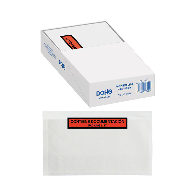 Dohe Caja De 250 Sobres Autoadhesivos Packing List - Medidas 240 X140mm