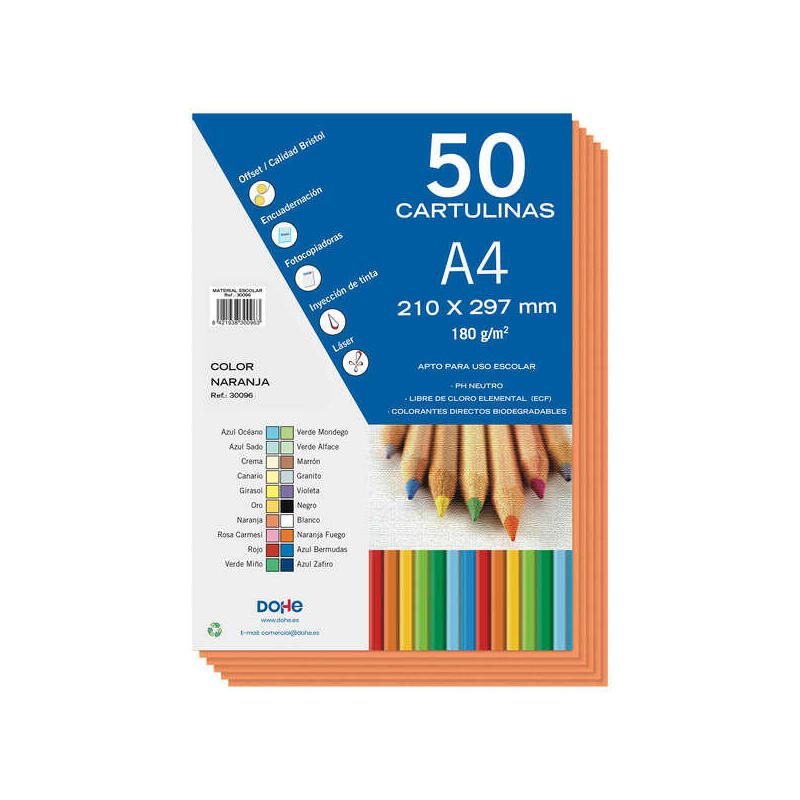 Dohe Cartulinas De Colores De 180 G/M2 - Tamaño A4 - Ph Neutro - Libres De Cloro Elemental - Colorantes Biodegradables