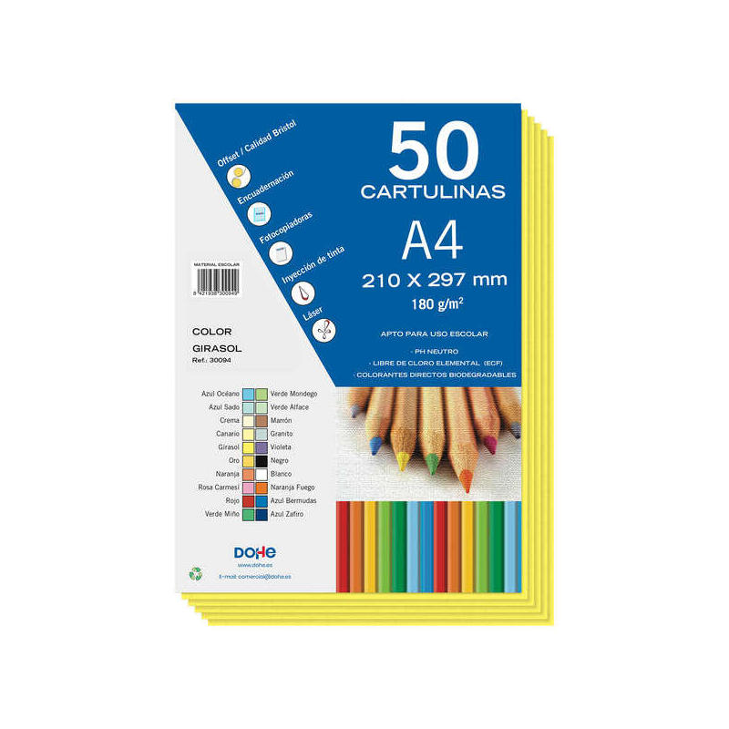 Dohe Cartulinas De Colores De 180 G/M2 - Tamaño A4 - Ph Neutro - Libres De Cloro Elemental - Colorantes Biodegradables