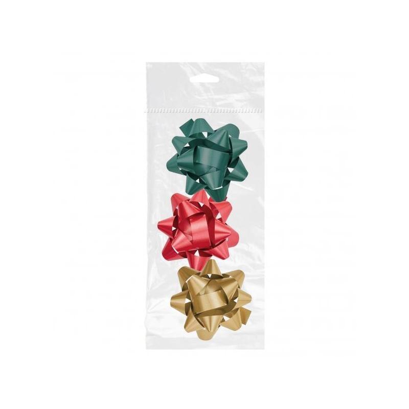 Dohe Chic Pack De 3 Lazos Para Regalo - Forma De Estrella - Tamaño 8cm - Colores Rojo, Verde Y Oro