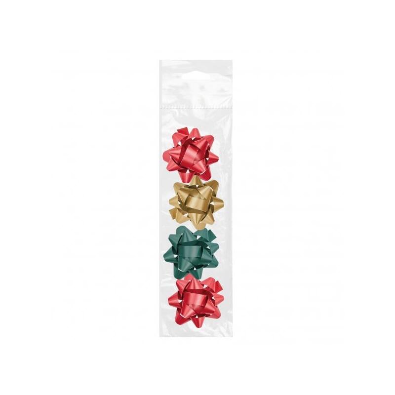 Dohe Chic Pack De 4 Lazos Para Regalo - Forma De Estrella - Tamaño 6.5cm - Colores Rojo, Verde Y Oro