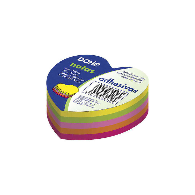 Dohe Cubo De 250 Notas Reposicionables Con Forma De Corazon - Tamaño 70x70mm - Papel De 75gr - Ideal Para Oficina Y