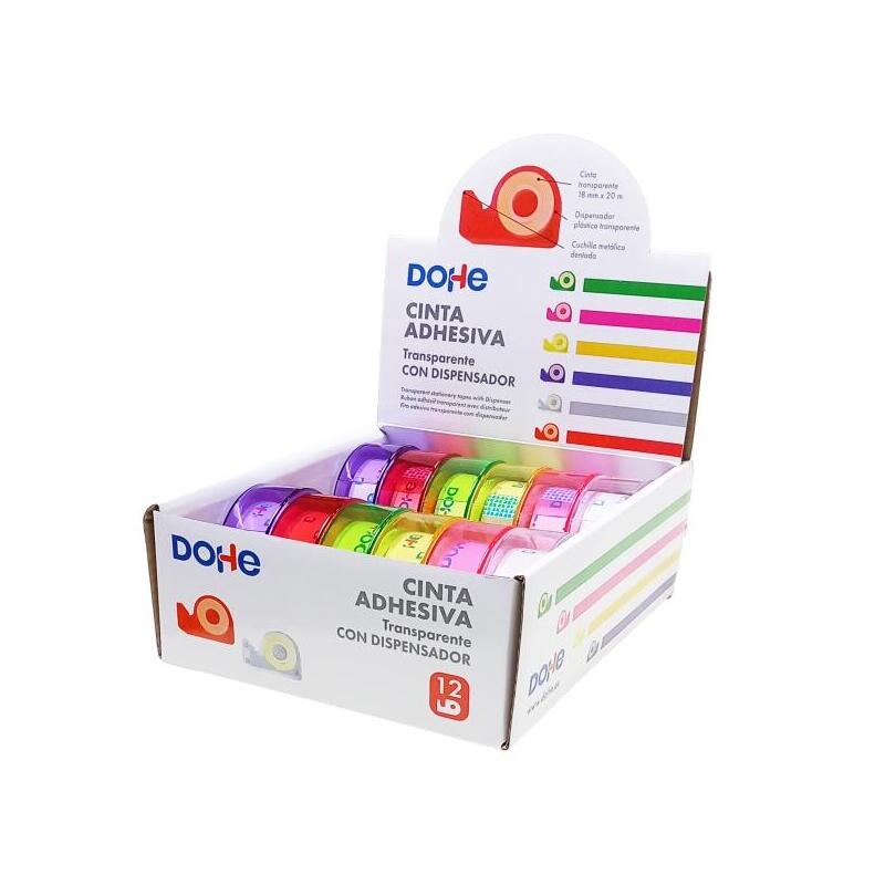 Dohe Expositor Con 12 Mini Portarrollos - Cinta Adhesiva 18mm X 20m - Colores Surtidos