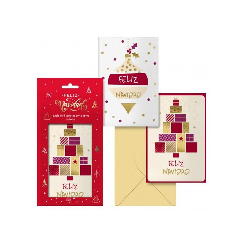 Dohe Glytter Pack De 8 Tarjetas De Felicitacion Navideña Con Sobre - 2 Modelos Distintos - Tamaño 12,2x23,5cm - Papel