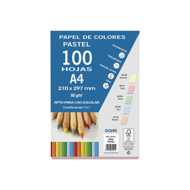 Dohe Papel Multifuncion Color Pastel - 80g - Apto Para Fotocopiadoras, Impresoras Laser Y Chorro De Tinta - Ideal Para