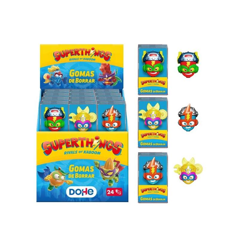 Dohe Superthings Expositor Con 24 Gomas De Borrar - Fabricadas En Pvc - Resistente - Formas Surtidas