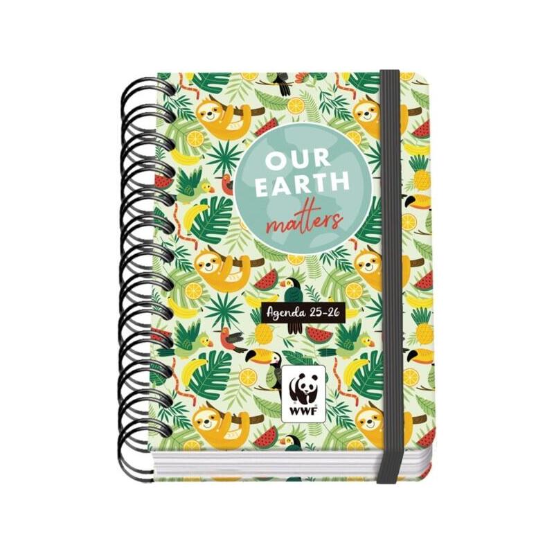 Dohe Wwf Tropic Agenda Escolar 25/26 Espiral Wire?O A6 - Dia Pagina - Papel 80g/M2 - 4 Hojas De Pegatinas - Cubierta De