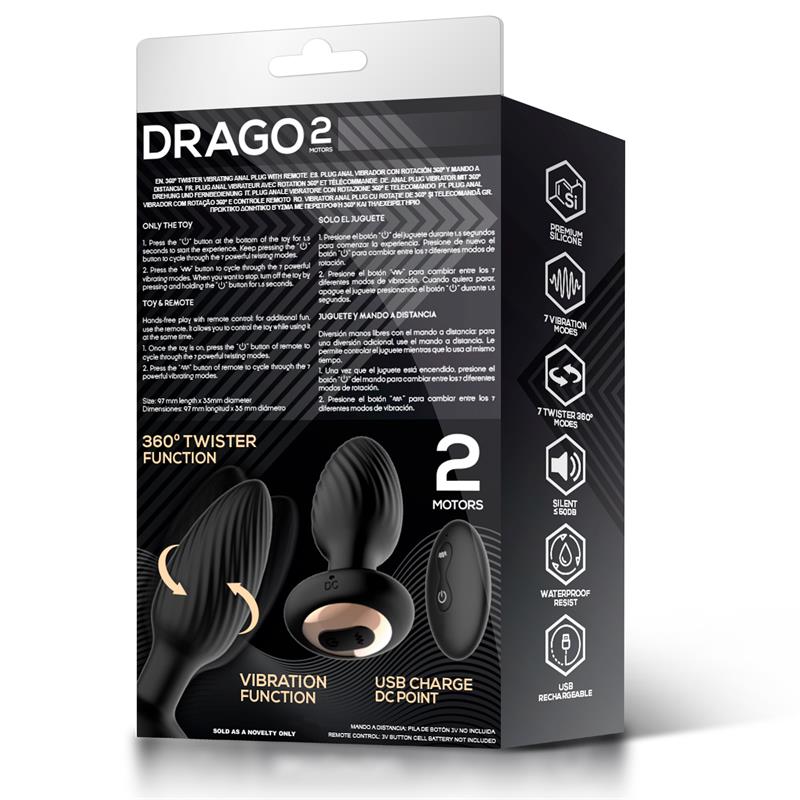 Drago Plug Anal Vibración, Movimiento Twister 360º Y Control Remoto