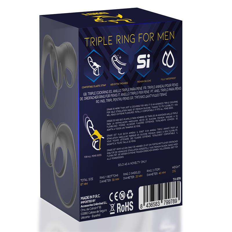 Driade Anillo Triple Para Hombre Silicona