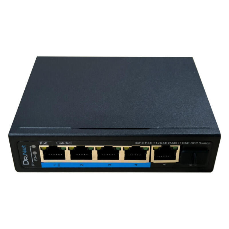 Drnet Isfe06-4p-90w Switch Poe Industrial 4 Puertos 10/100 +1rj45 Gigabit +1sfp Gigabit 90w No_gestionable