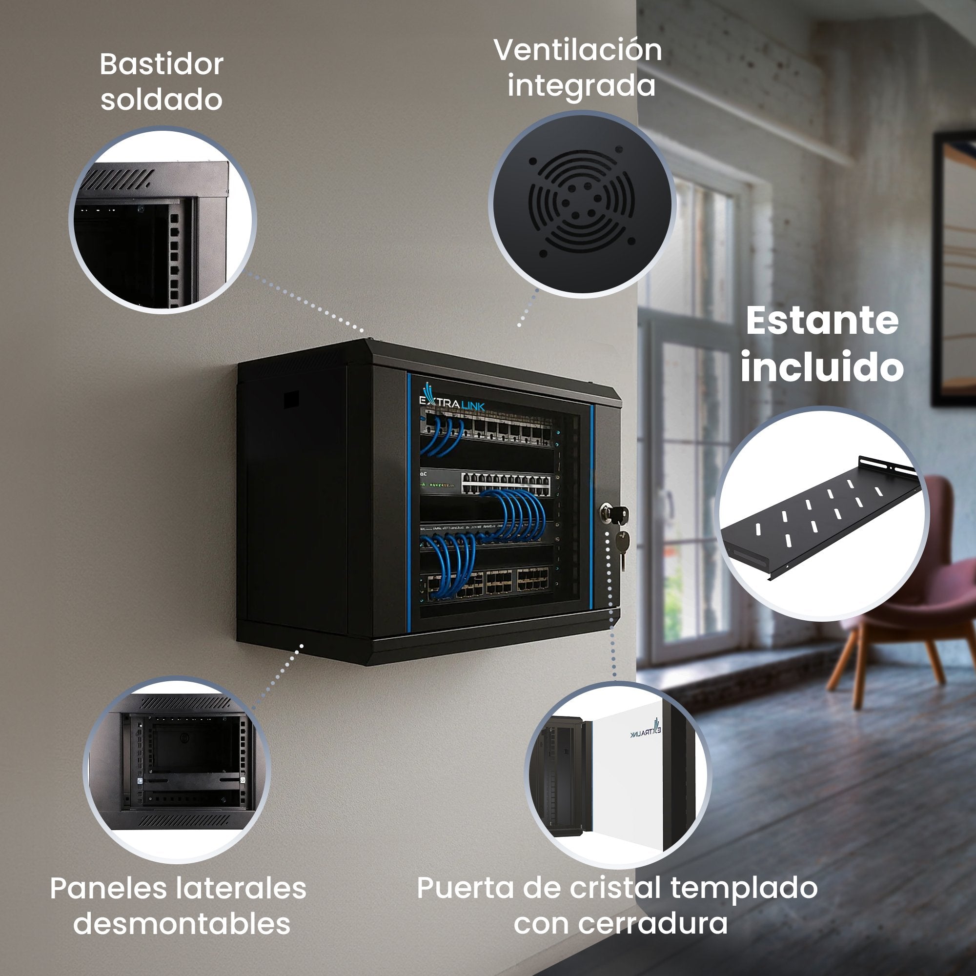 Extralink Lite 6u 530x400 Wall-Mounted Rackmount Cabinet Negro With Shelf