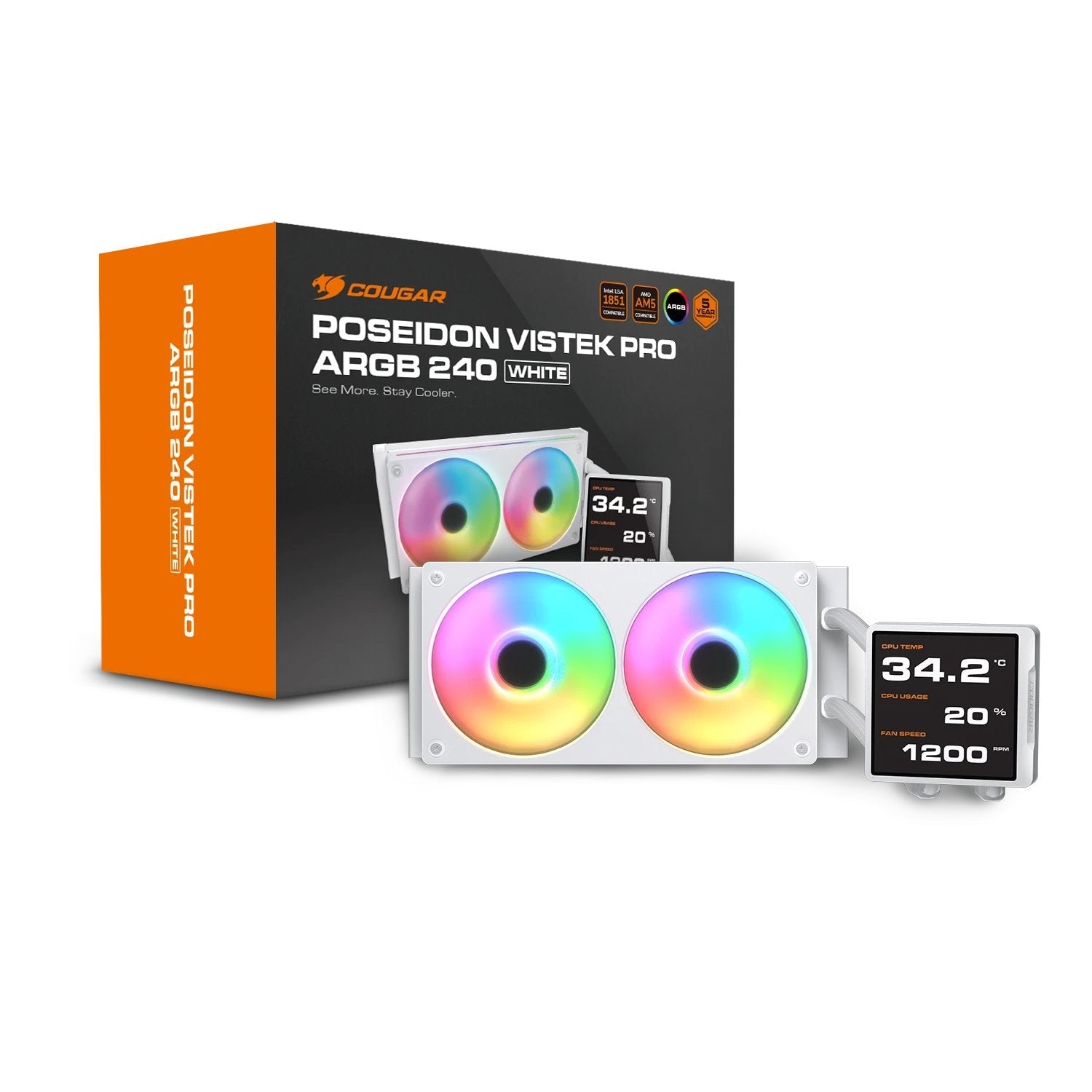 Cougar Cpu Refrigeracion Liquida Poseidon Vimek Pro 240,Argb,Blanco