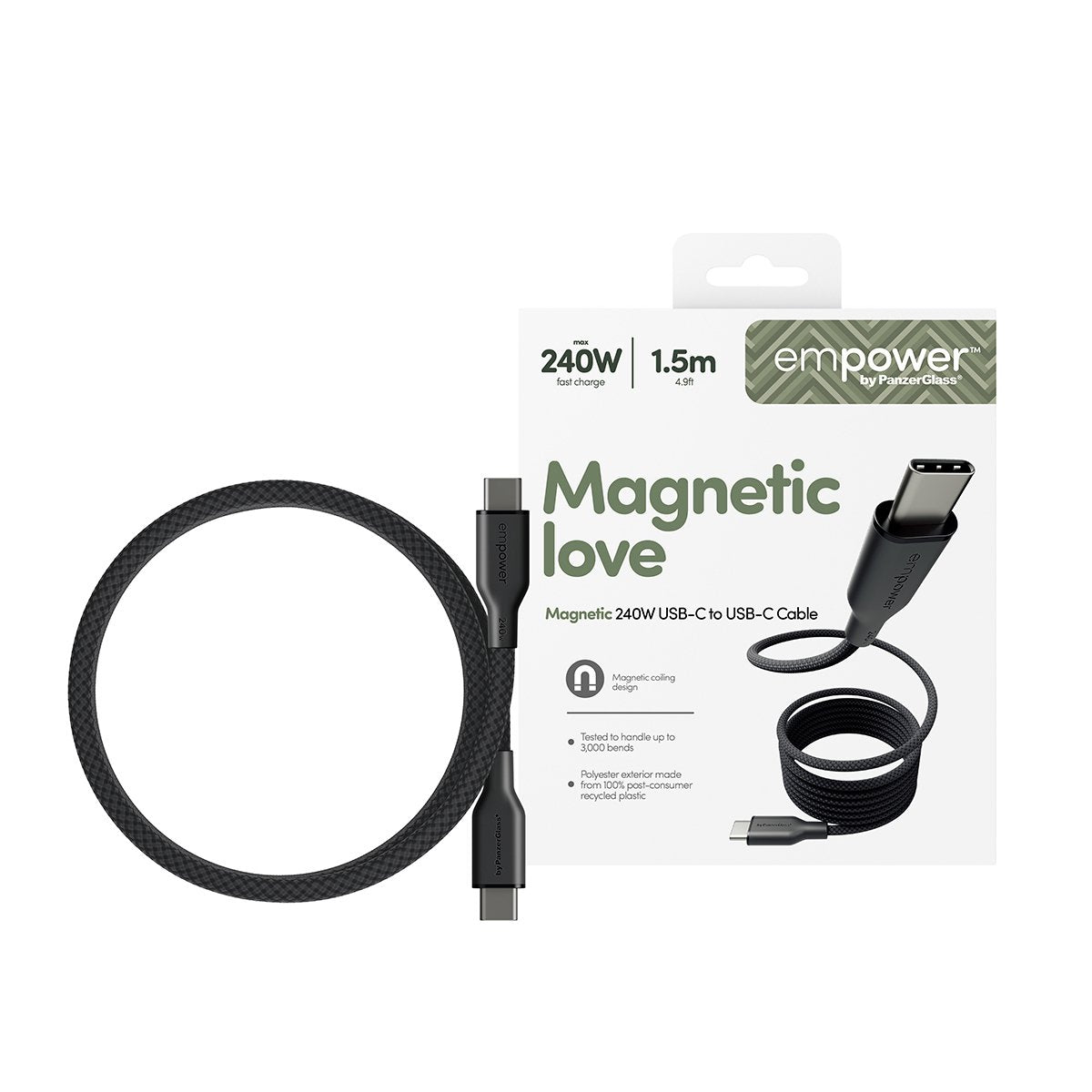 Empower By Panzerglass Magnetic 240w Usb-C To Usb-C Usb 2.0 1,5m Space Negro