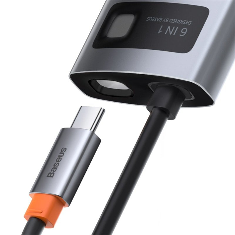 Hub 6w1 Baseus Metal Gleam Series, Usb-C Do 3x Usb 3.0 + Hdmi + Usb-C Pd + Ethernet Rj45