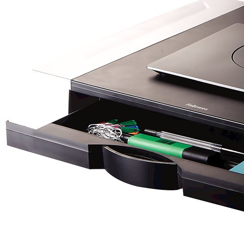 Fellowes Soporte Monitor Office Suites , Evita Tensiones De Cuello , Pantallas Hasta 36kg , 5 Alturas , Bandeja Organizadora