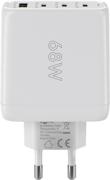 Cargador  68w Usb 4 Puert. 3 X Usb-C 1 X Usb-A Blanco Gan Pd Qc3.0 Salida Lateral Goobay
