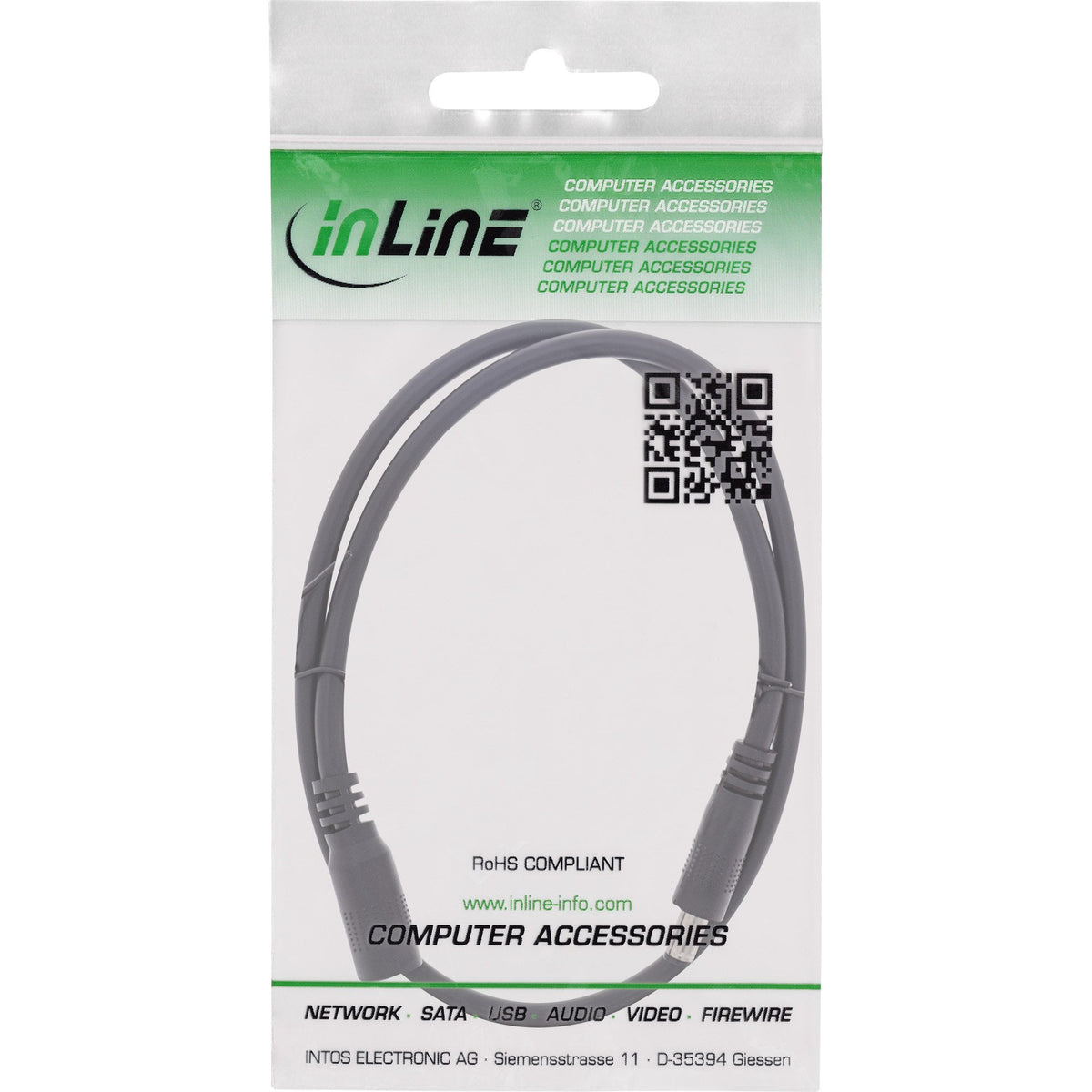Cable De Extensión De Cc Inline, Enchufe De Cc Macho/Hembra 5,5x2,5 Mm, Awg 18, Negro, 0,5 M