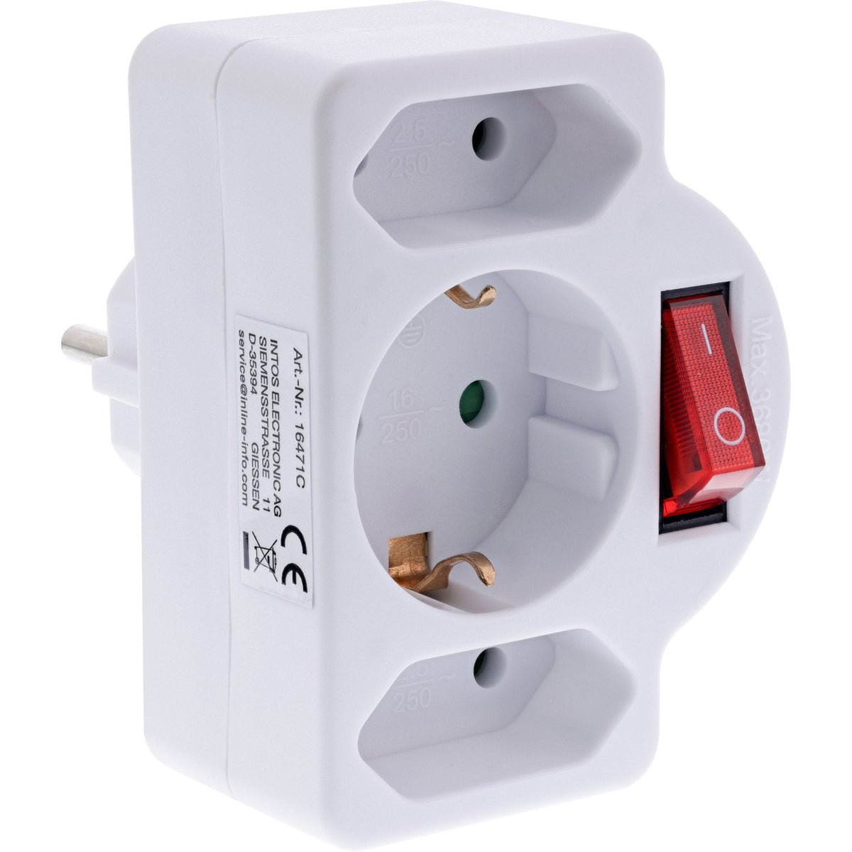 Inline® Power Adaptador With Switch, Ec Plug A 2x Euro Socket+1x Ec Socket, White