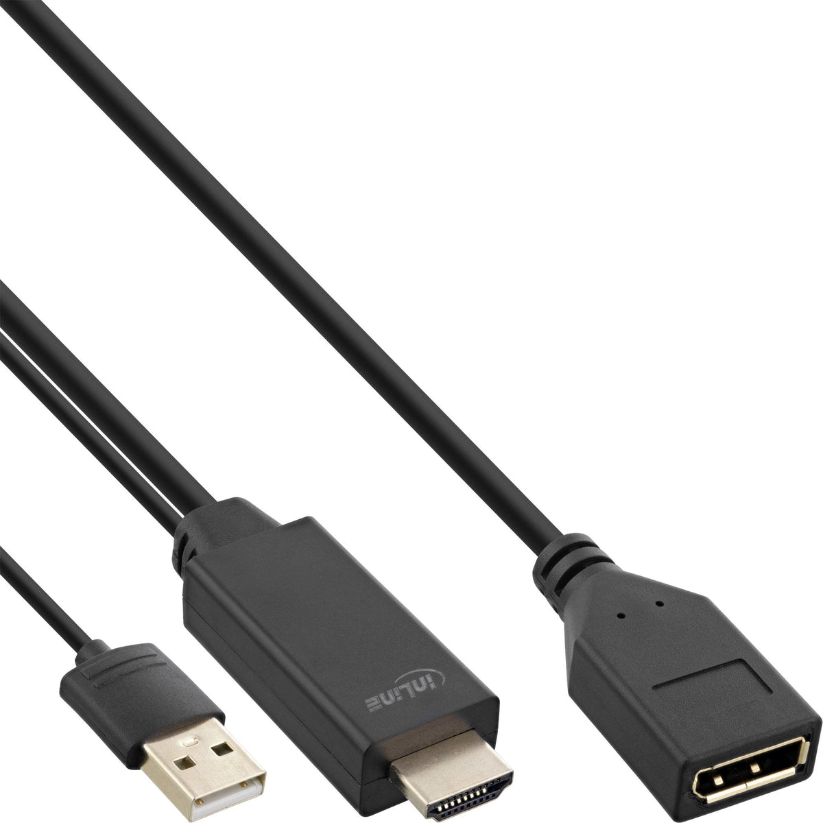 Cable Inline Hdmi M A Displayport F, 4k, Negro/Dorado, 0,3 M