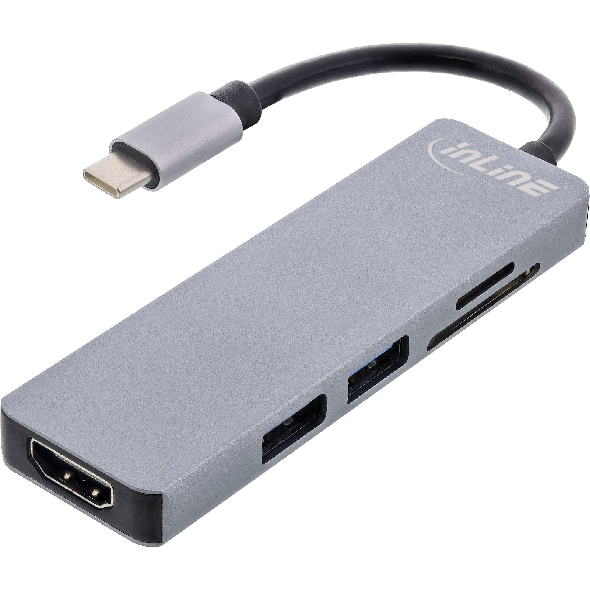 Hub Inline Usb 3.2 Gen.1, 2x Usb-A 5gbps + Hdmi 4k/30hz + Lector De Tarjetas, Aluminio, Gris