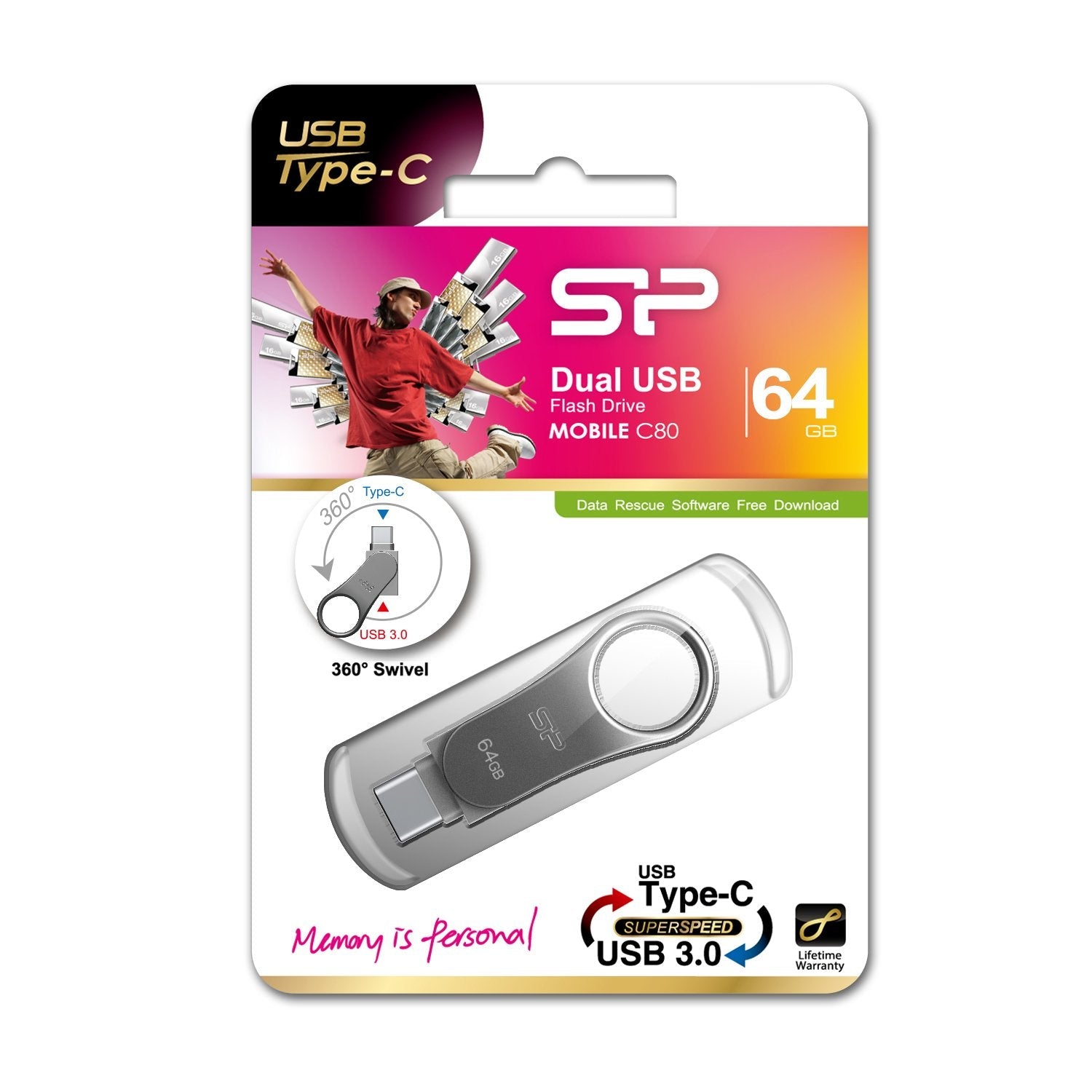 EAN 4712702644838 - Silicon Power Mobile C80 unidad flash USB 64 GB USB Type-A / USB Type-C 3.2 Gen 1 (3.1 Gen 1) Titanio imagen 4
