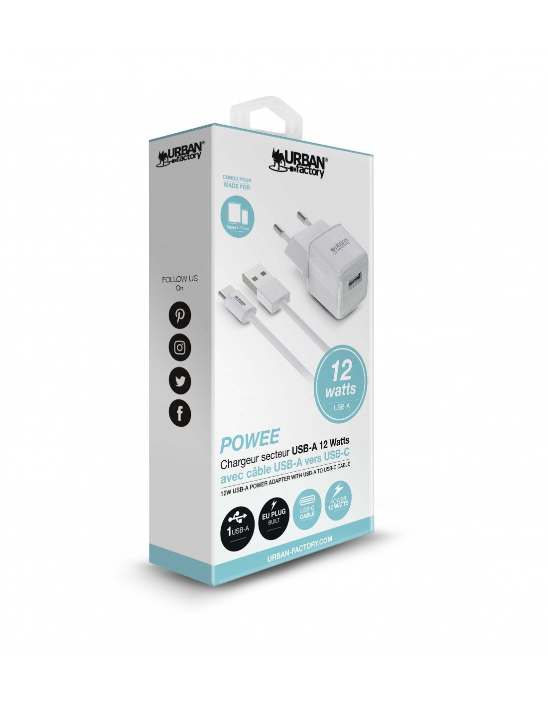 Cargador Usb-C 2.4a 12w Char Cable 1m Color Blanco