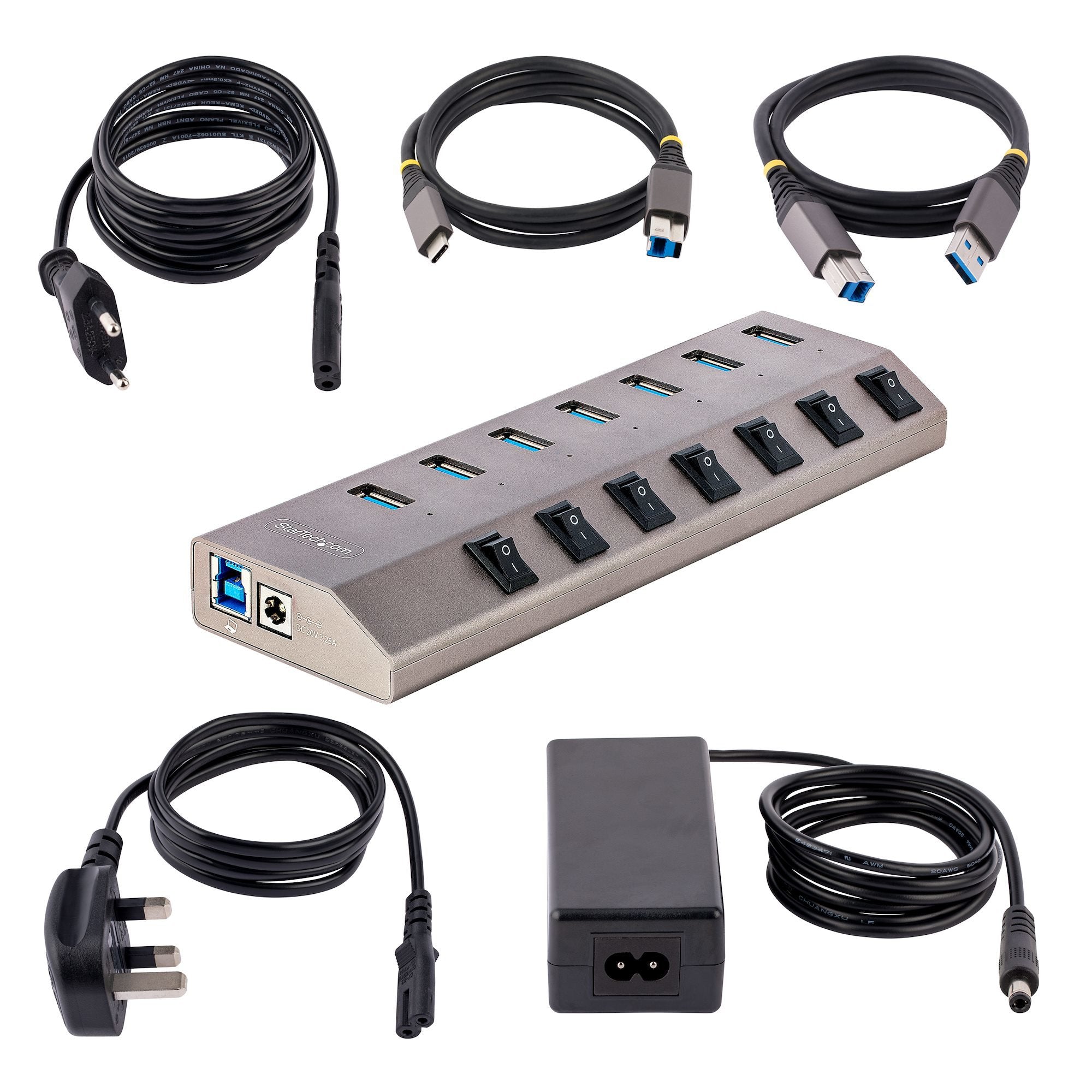 Startech.Com Hub Usb-C Autoalimentado De 7 Puertos Con Interruptores Individuales - Concentrador Usb 3.0 A 5 Gbps Con Fuente De Alimentación - Ladrón Usb Tipo C A Usb-A - Bc 1.2 (7-Port Self-Powered Usb-C Hub - With Individual On/Off Switch