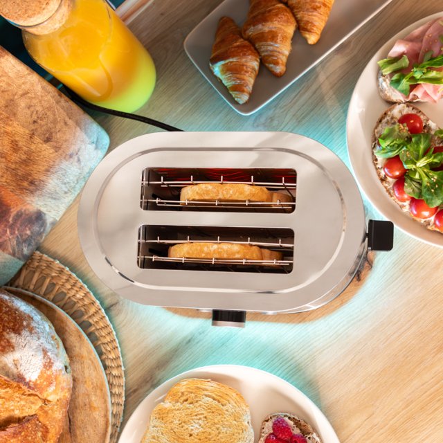 Tostadora Cecotec Vertical De Acero Con Doble Ranura Corta Shine&Toast Double. 850w, Capacidad Para 2 Tostadas, Ranuras Anchas De 3,8cm, Anillo Luminoso, 7 Niveles De Tostado, Varillas Superiores