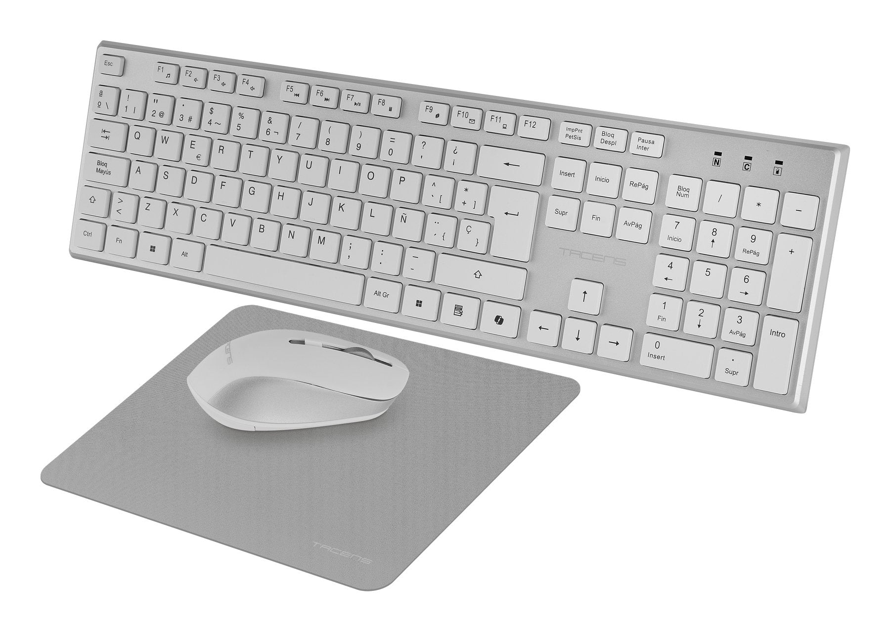 Teclado Mouse Y Alfombrilla Wireless Tacens Zenithwfr Low Profile Tecla Copilot 3200dpi Blanco