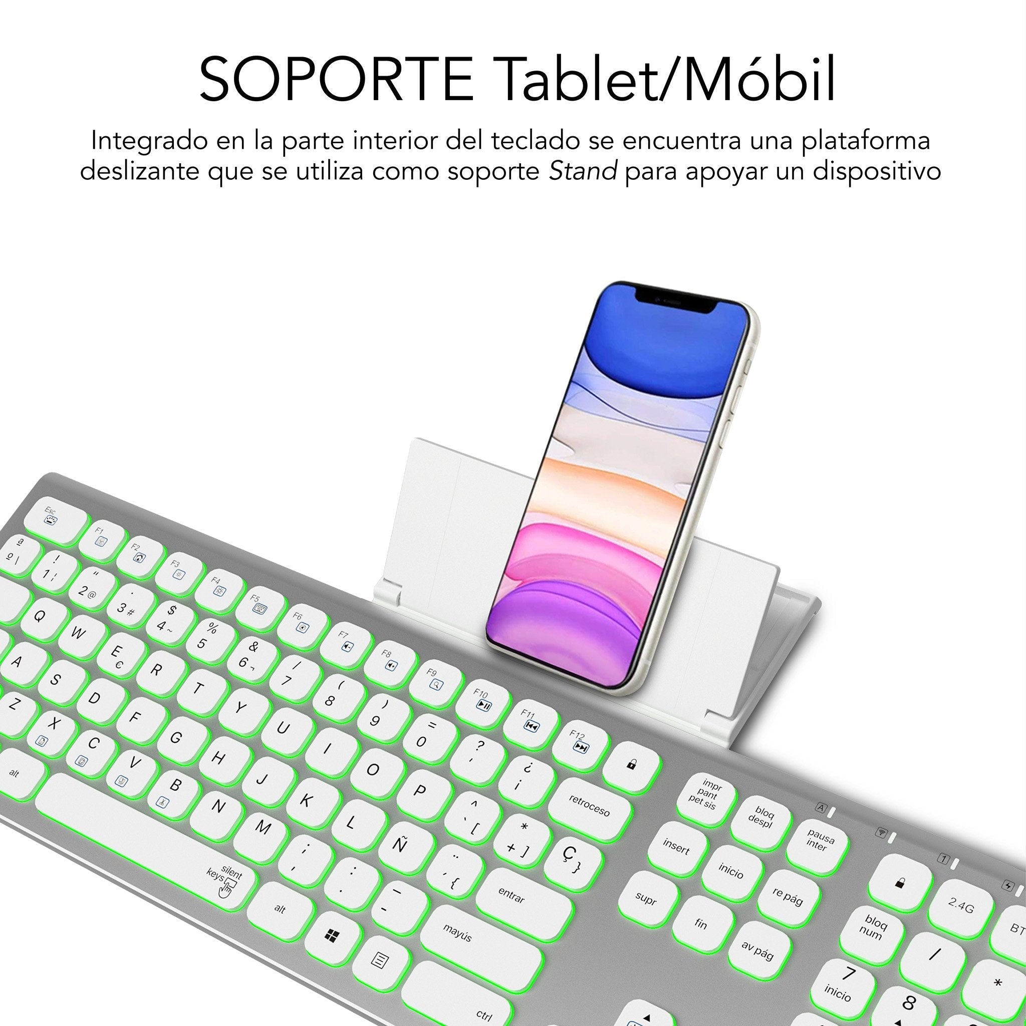 Teclado Español Inalámbrico Subblim Master Plata Y Blanco