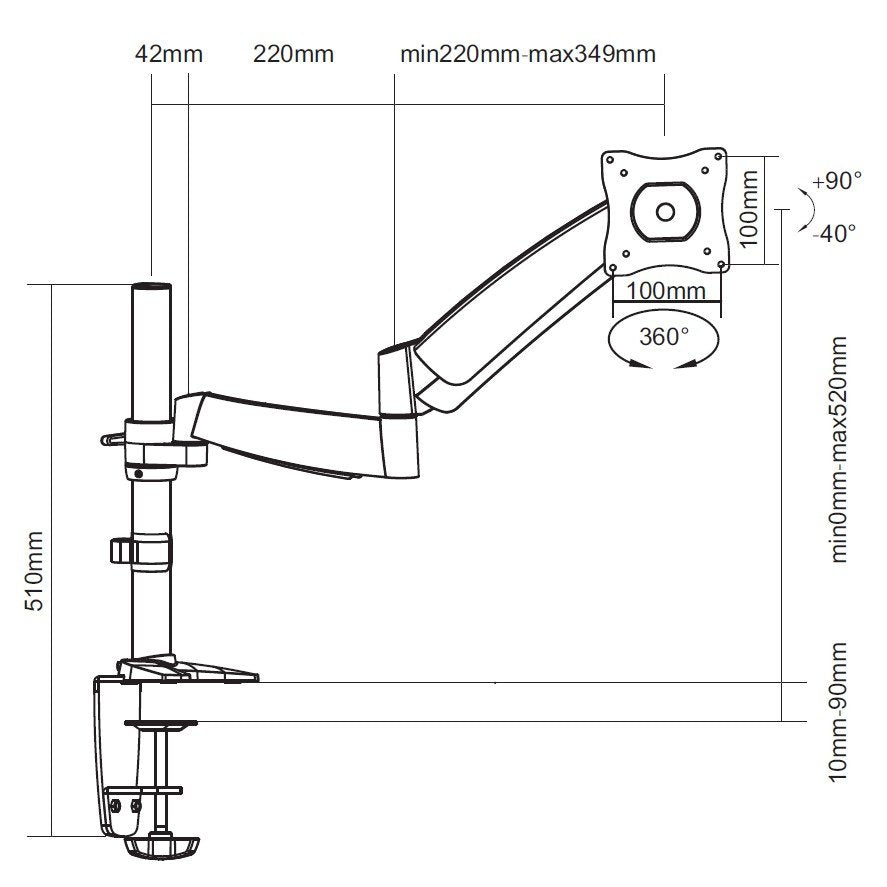 Soporte Pantalla Para Mesa  13-27 De Brazo Hidraulico  Inclinable  Y Giratorio 360º Max. Vesa 100x100 Hata 9kg