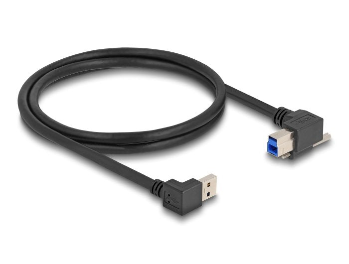 Delock 80481 Cable Usb 5 Gbps Usb Tipo-A Macho 90° Inclinado Hacia Abajo A Usb Tipo-B Macho Con Tornillo 90° Ángulo Recto 1 M Negro