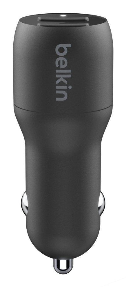 Cargador Usb Belkin 24w 4.8a 2p Usb Black Para Coche + Cable Usb-C