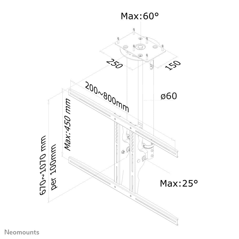 Soporte De Techo Para Tv Newstar Plasma-C100black (37 "- 75"; Hasta 1 Pantalla; Giratorio, Techo, Inclinación)