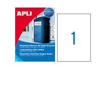Apli Etiquetas Adhesivas 210x297mm Láser C/Rectos 1 X 20h Poliéster Blanco