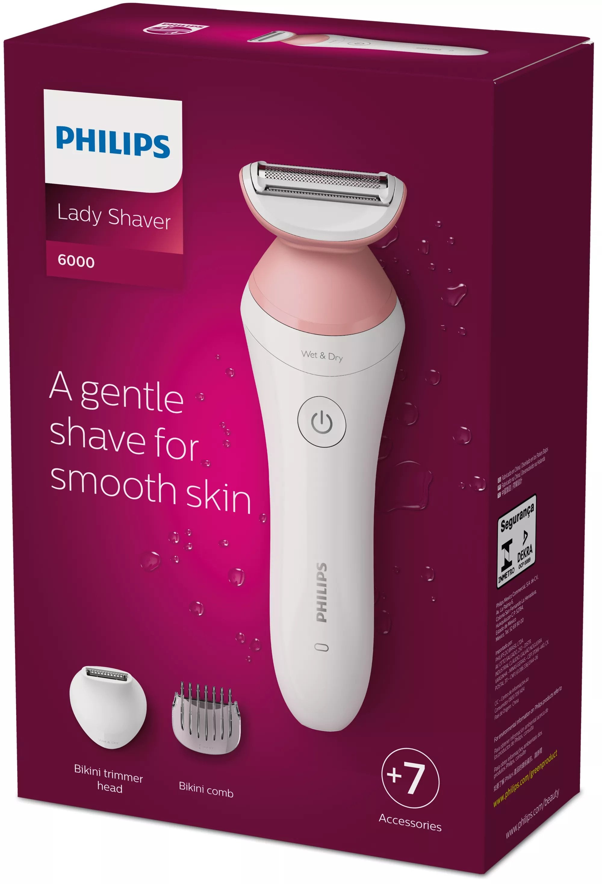 EAN 8710103998174 - Philips 6000 series BRL146/00 maquinilla de afeitar para mujer 1 cabezal(es) Recortadora Gris, Rosa, Blan imagen 3