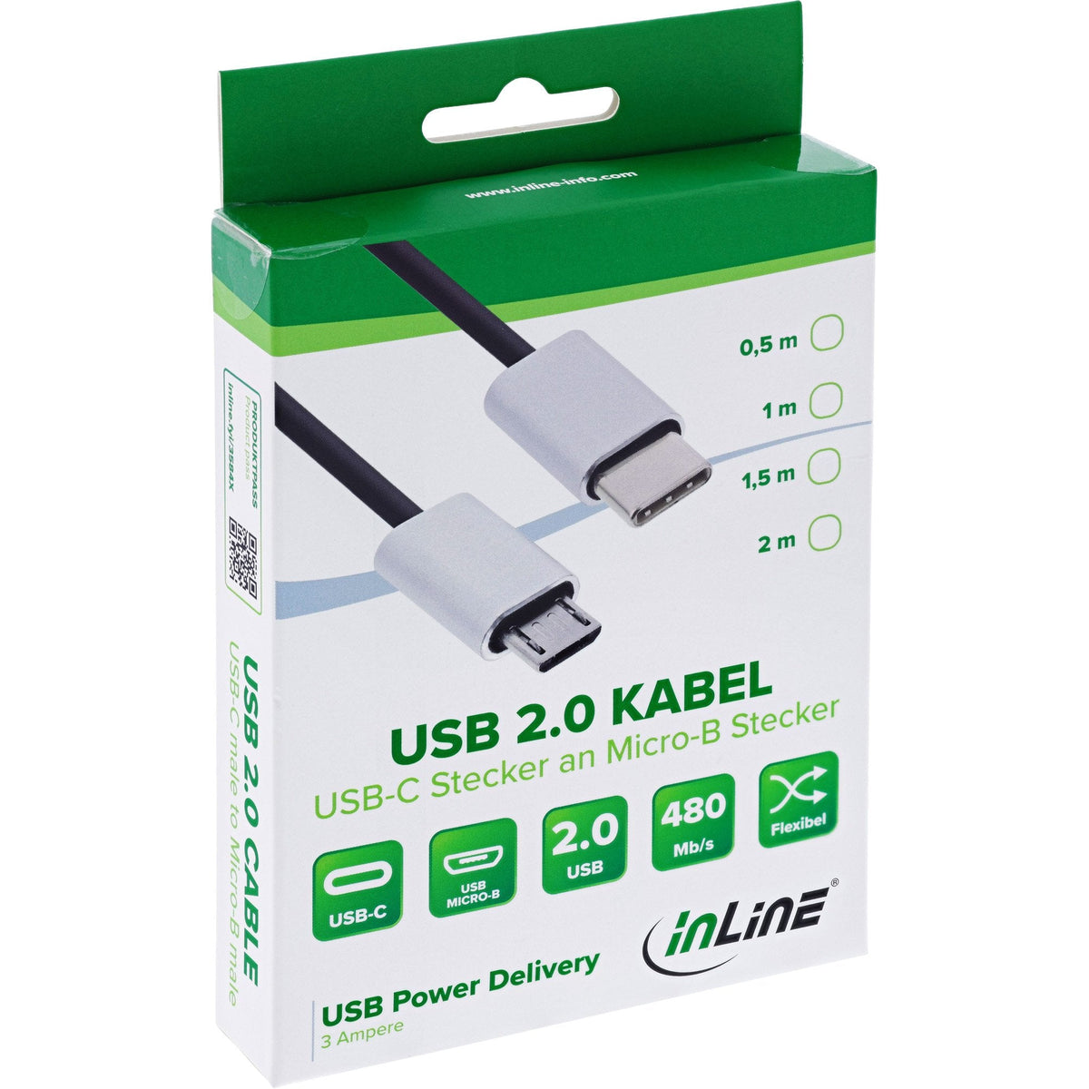 Cable Inline Usb 2.0, Conector Tipo C A Conector Micro-B, Negro/Aluminio, Flexible, 0,5 M
