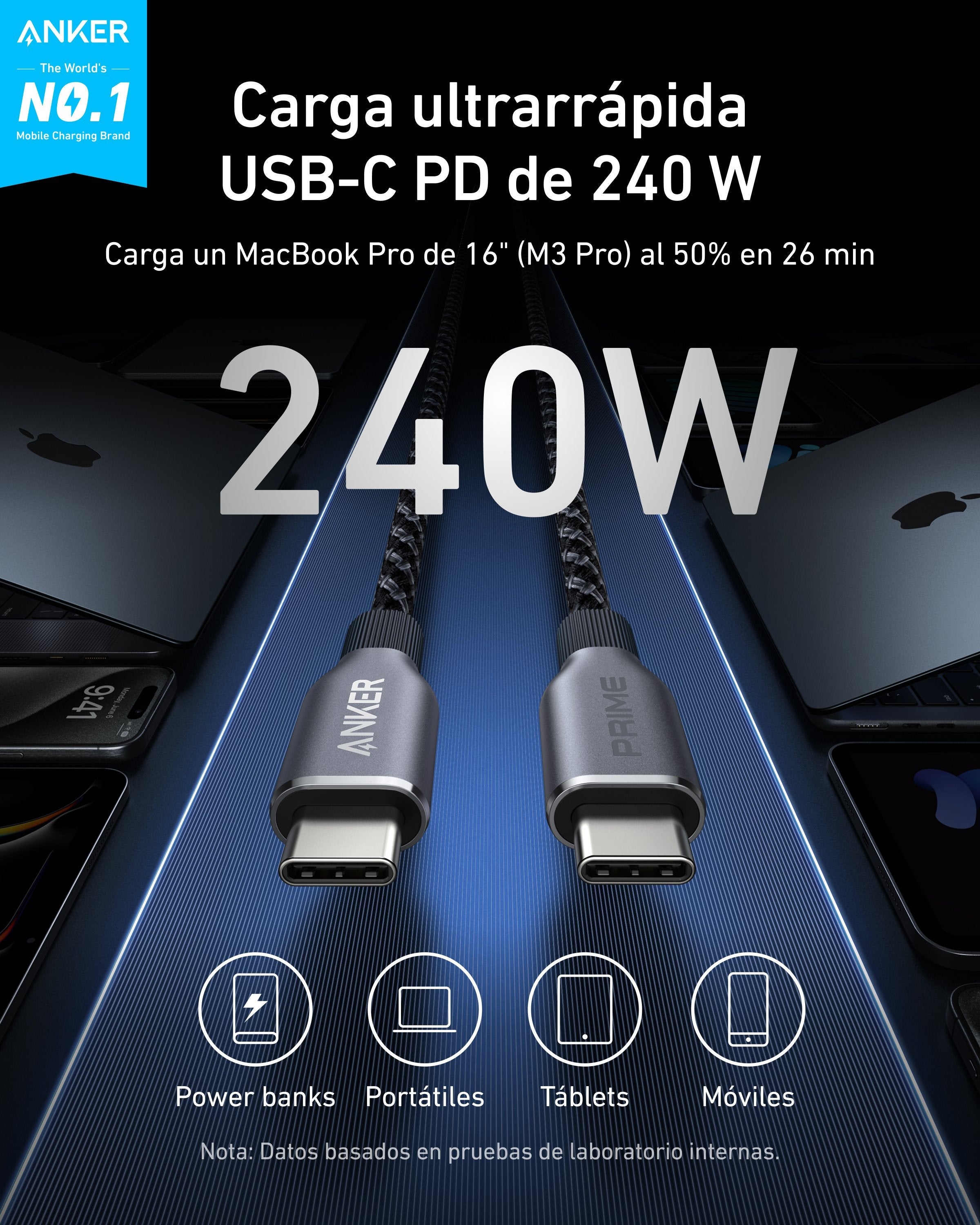 Cable Anker Prime Usb-C To Usb-C Cable (3ft 240w Upcycled-Braided)