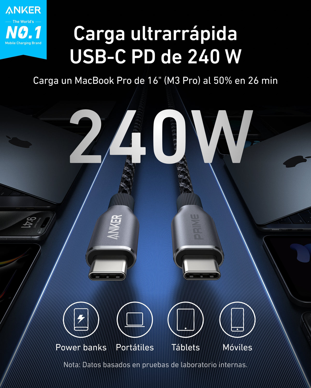 Cable Anker Prime Usb-C To Usb-C Cable (6ft 240w Upcycled-Braided)