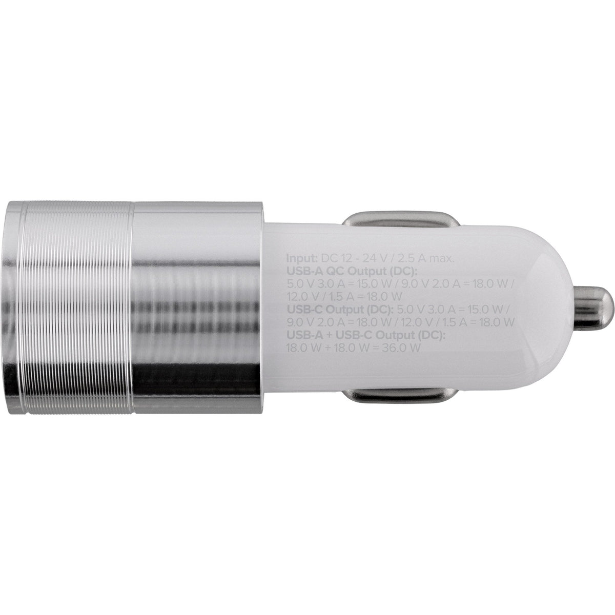 Cargador De Coche Usb Inline Quick Charge 3.0, 12/24vdc -> 5v Dc/3a, Usb-A + Usb Type-C, Blanco